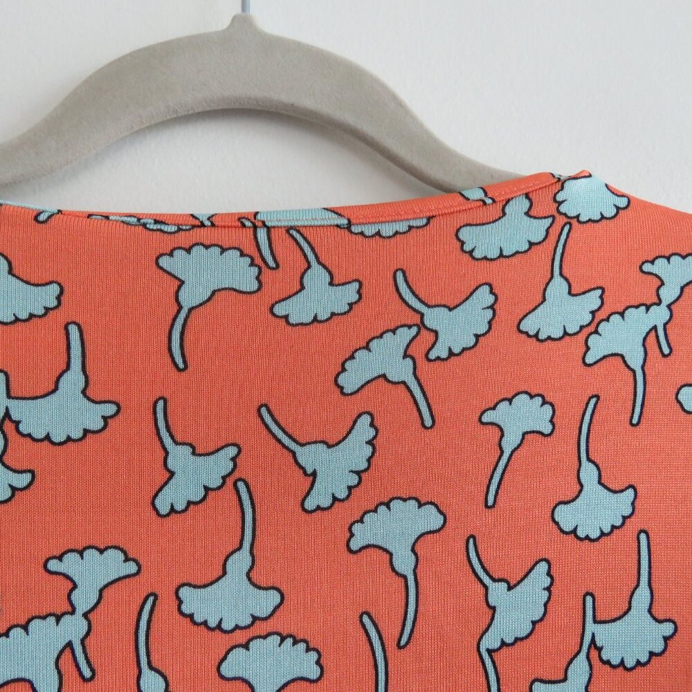DIANE VON FURSTENBERG Reina 100% Silk Gingko Print Soft Orange Shift Dress Sz 4 - Picture 12 of 15
